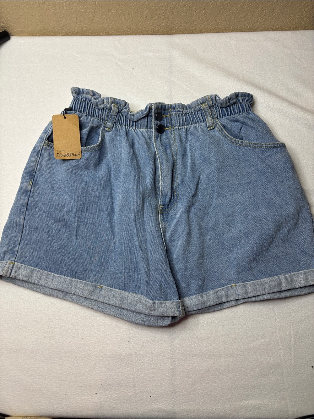 Light Blue Paperbag Denim Shorts